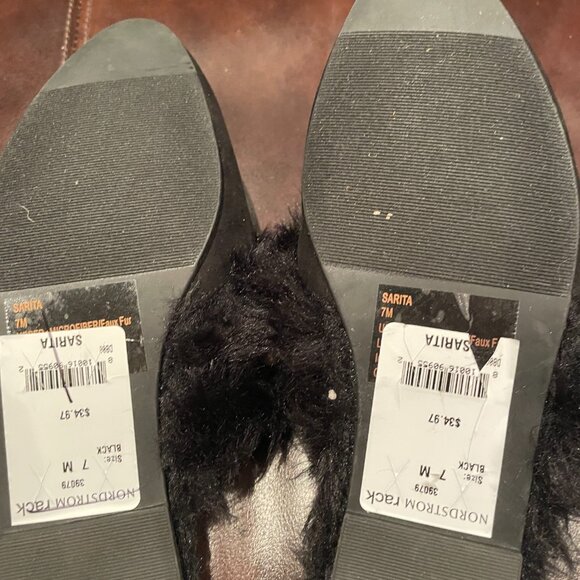 Lauren Lorraine SARITA FAUX FUR SLIPPER SANDAL WITH PEARL DETAILING size 7 - Picture 4 of 5